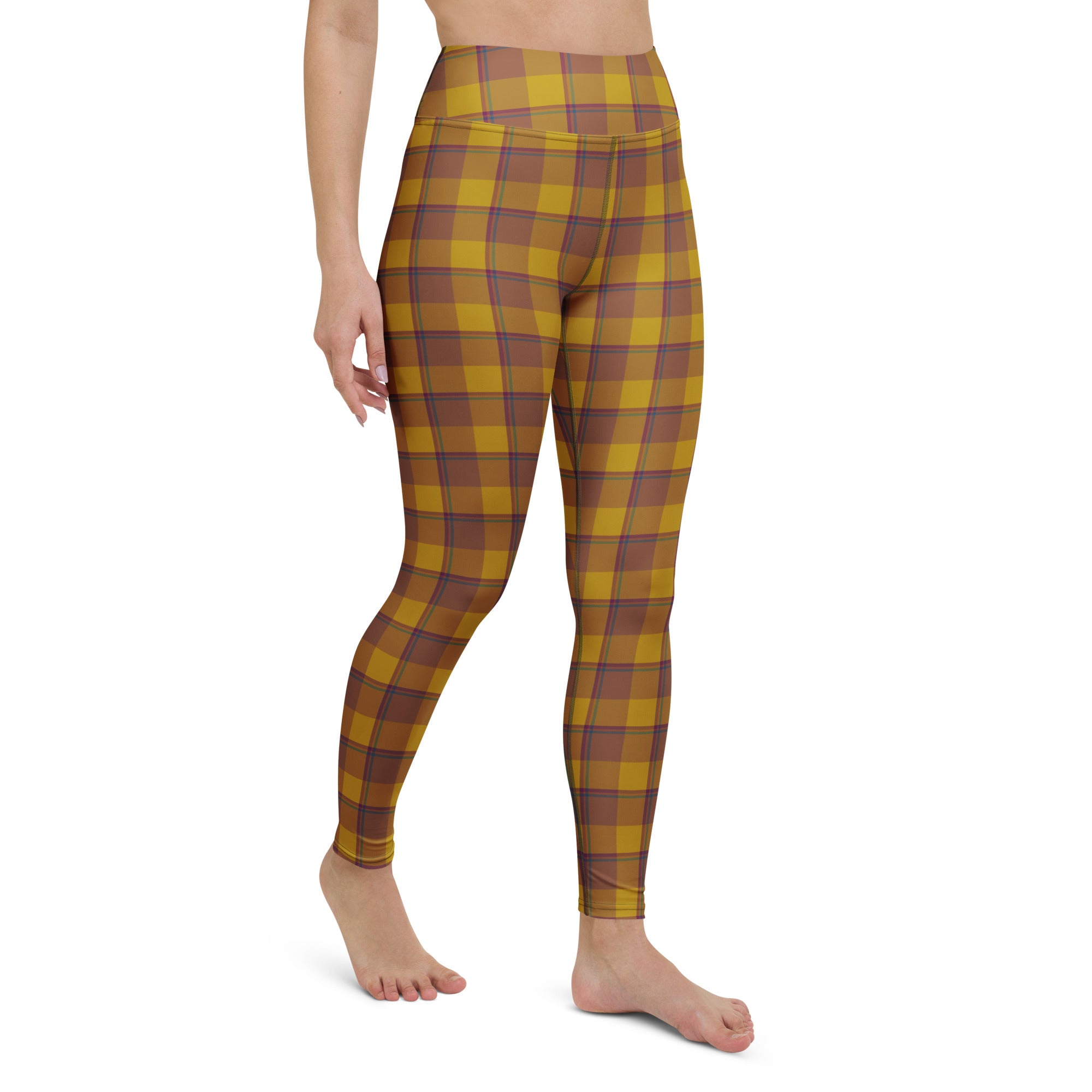 Yoga Leggings Potters Clay and Pizza Plaid - Scottish Squares