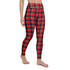 Yoga Leggings Red Ribbon and Heavy Metal Plaid - Scottish Squares