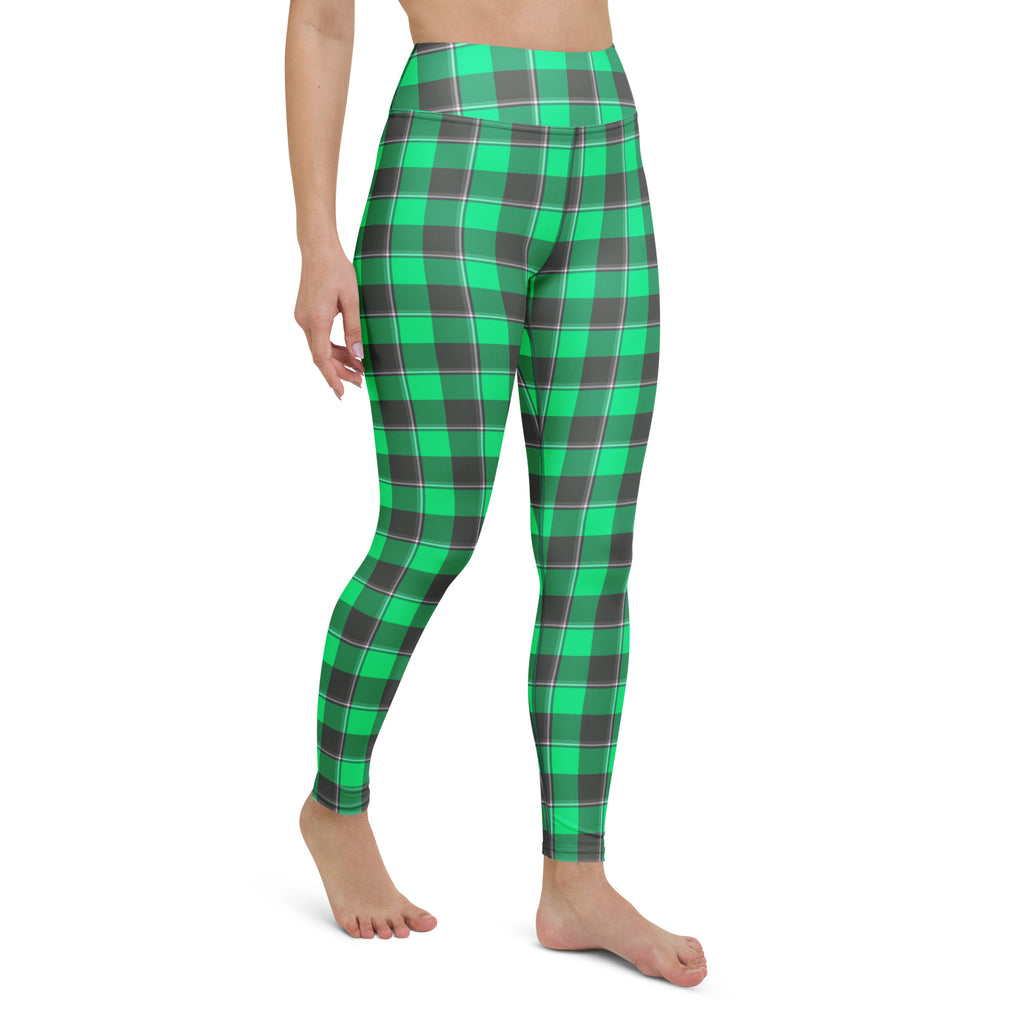 Yoga Leggings Spring Green and Finlandia Plaid - Scottish Squares