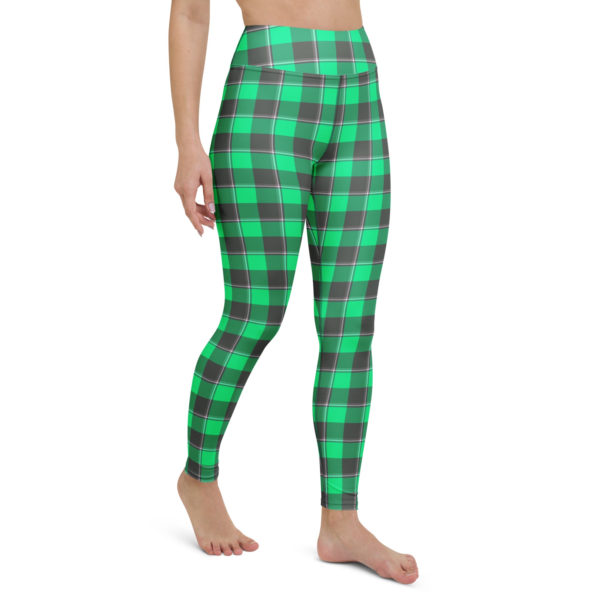 Yoga Leggings Spring Green and Finlandia Plaid - Scottish Squares
