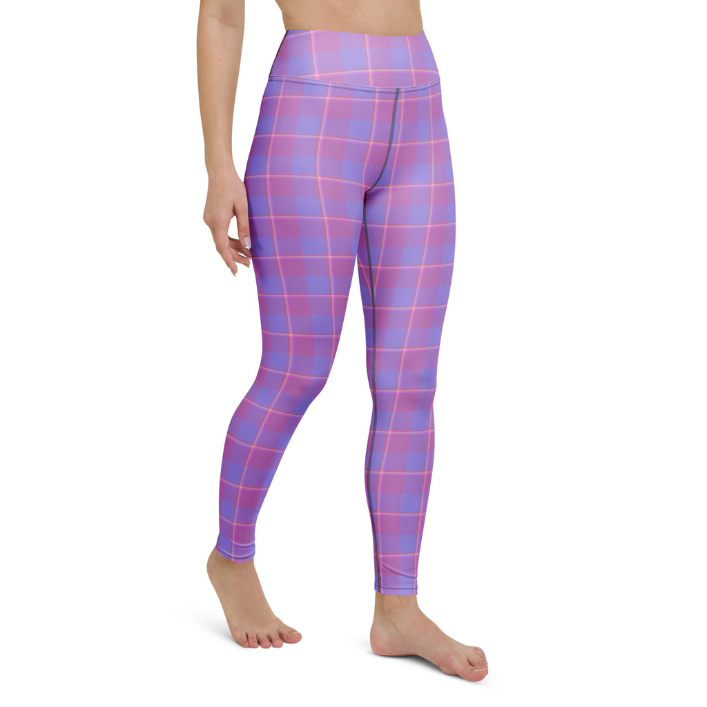 Yoga Leggings Viola and Dull Lavender Plaid - Scottish Squares
