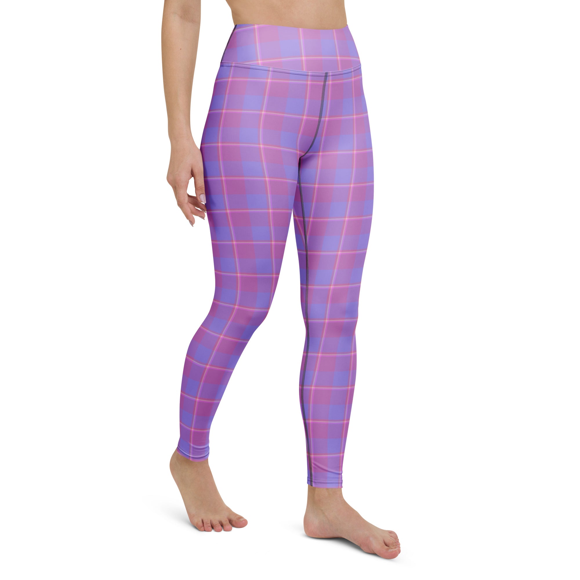 Yoga Leggings Viola and Dull Lavender Plaid - Scottish Squares