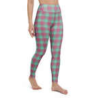 Yoga Leggings Vista Blue and Turkish Rose Plaid - Scottish Squares