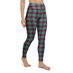 Yoga Leggings Ocean Green and Mulberry Wood Plaid - Scottish Squares