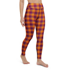 Yoga Leggings Tahiti Gold and Rose Bud Cherry Plaid - Scottish Squares
