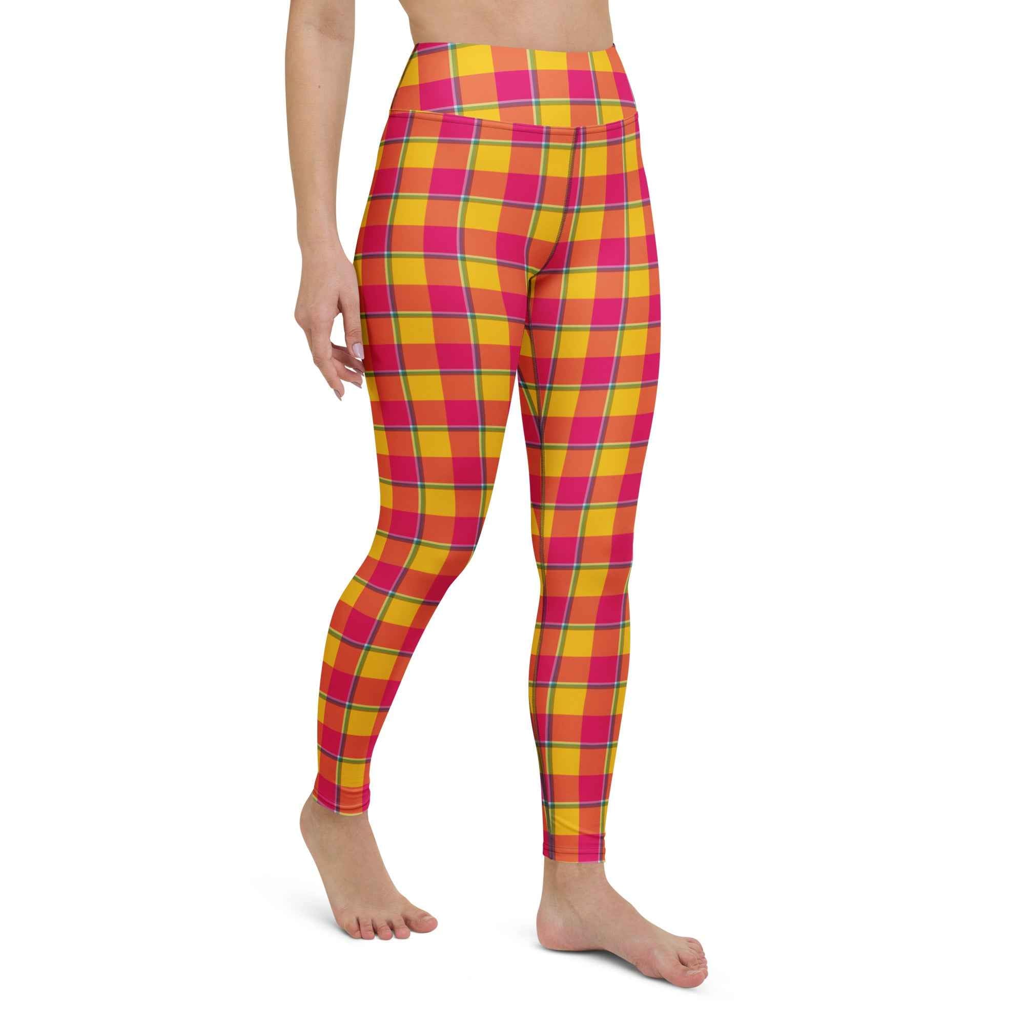 Yoga Leggings Corn and Razzmatazz Plaid - Scottish Squares