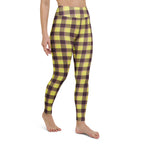 Yoga Leggings Flax and Livid Brown Plaid - Scottish Squares