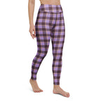 Yoga Leggings Light Wisteria and Livid Brown Plaid - Scottish Squares