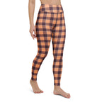 Yoga Leggings Hit Pink and Livid Brown Plaid - Scottish Squares