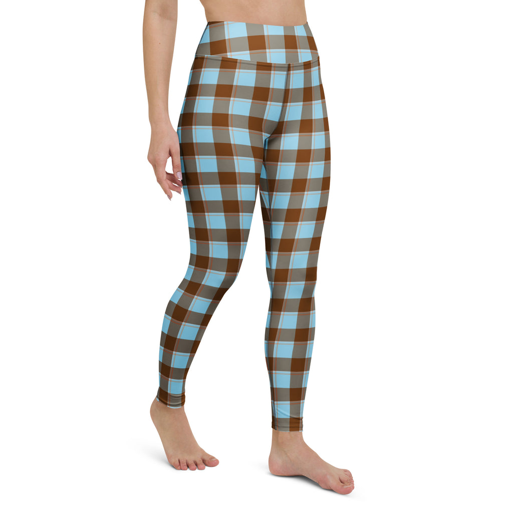Yoga Leggings Blizzard Blue and Livid Brown Plaid - Scottish Squares