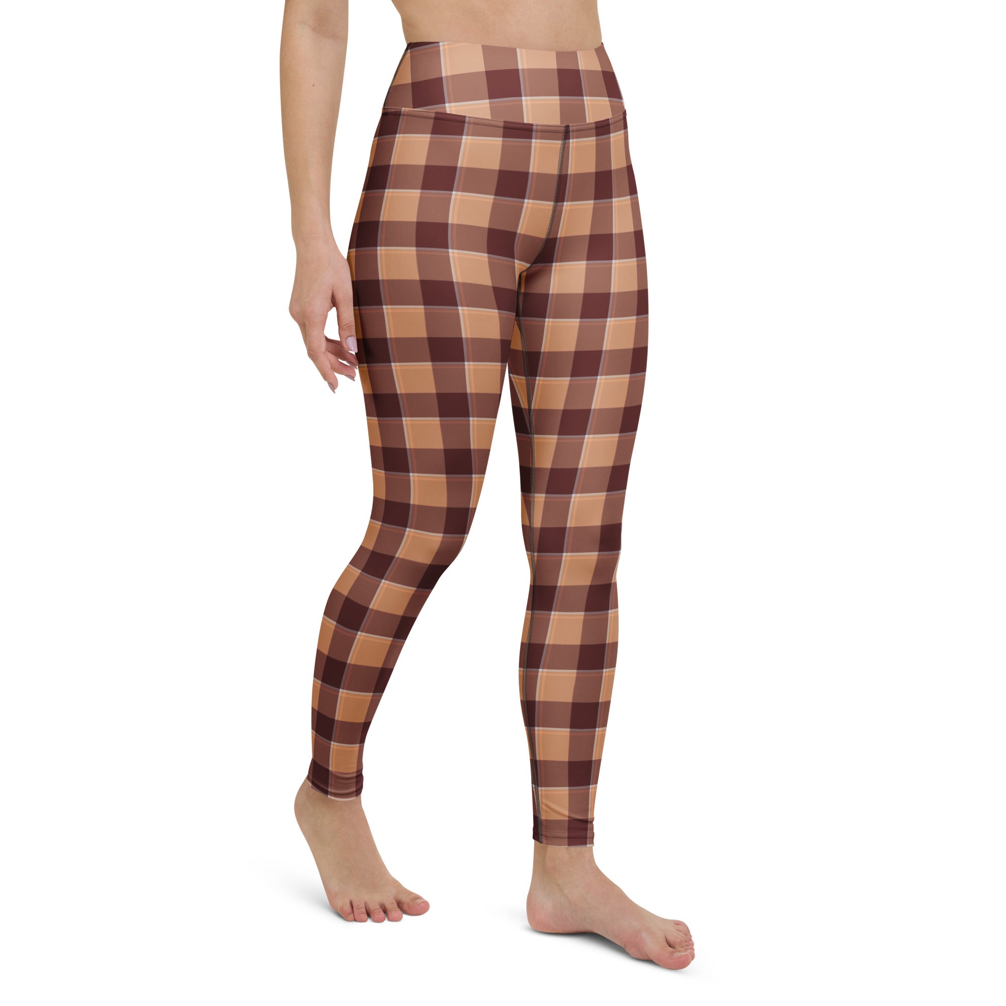 Yoga Leggings Whiskey and Livid Brown Plaid - Scottish Squares