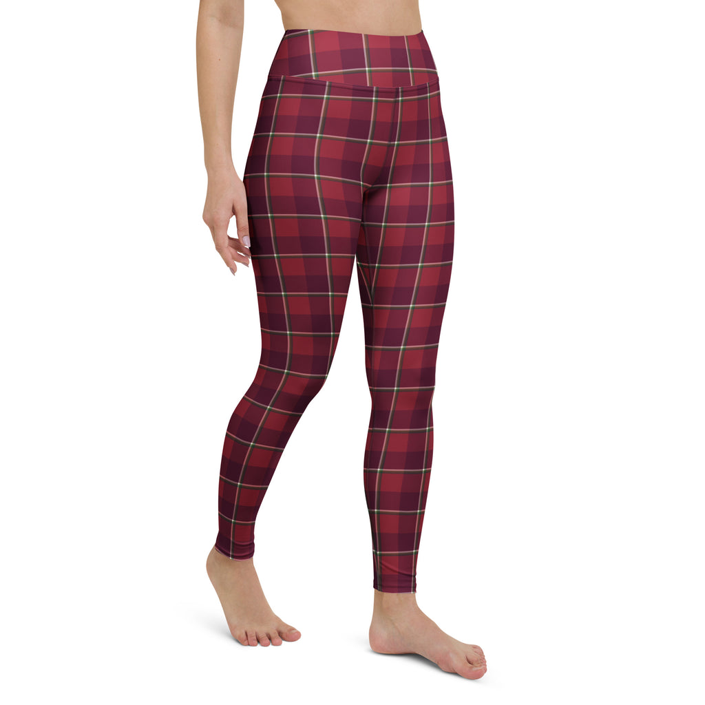Yoga Leggings Old Brick and Cab Sav Plaid - Scottish Squares