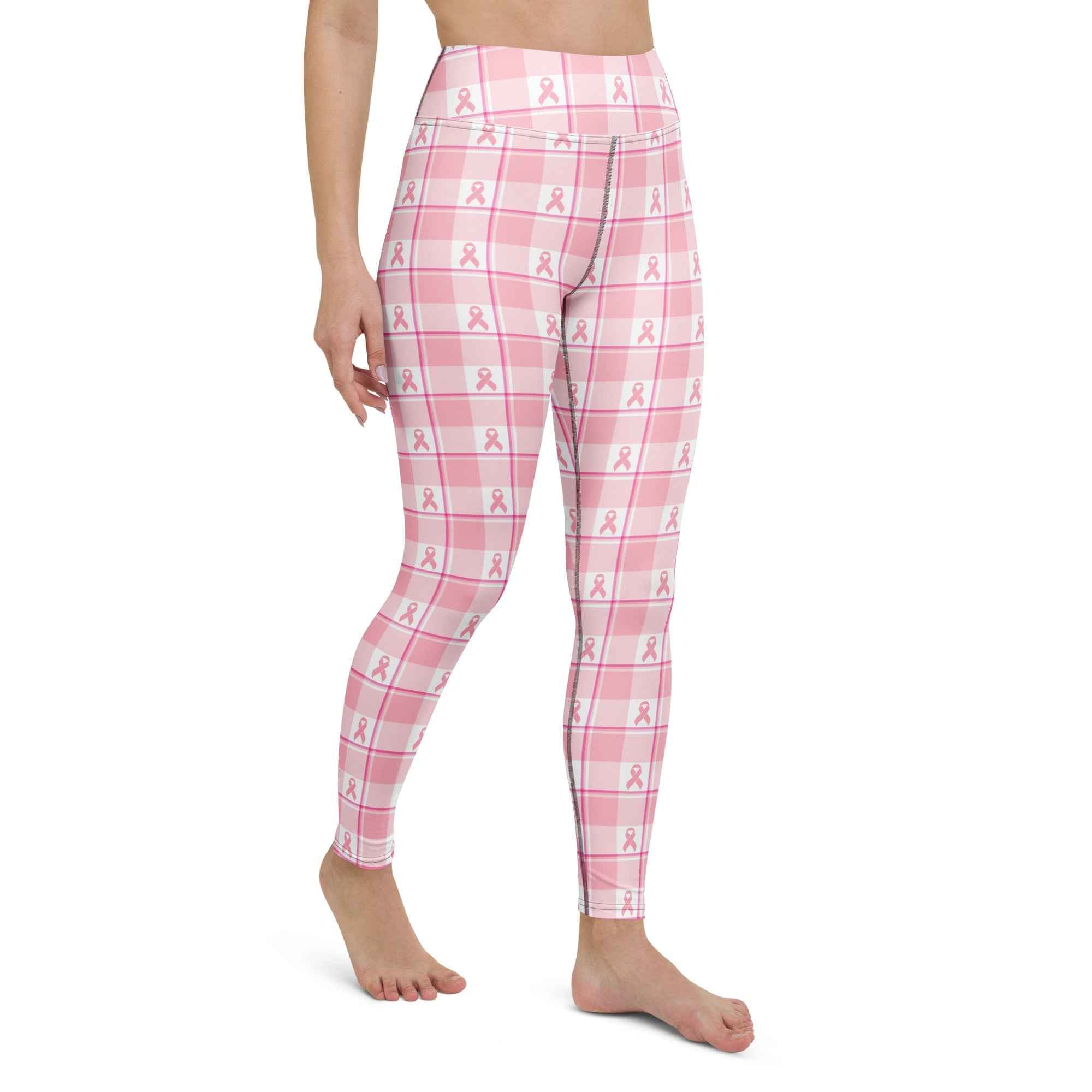 Yoga Leggings Breast Cancer Awareness Plaid - Scottish Squares