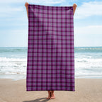Purple and Trendy Pink Plaid Beach Towel - Scottish Squares