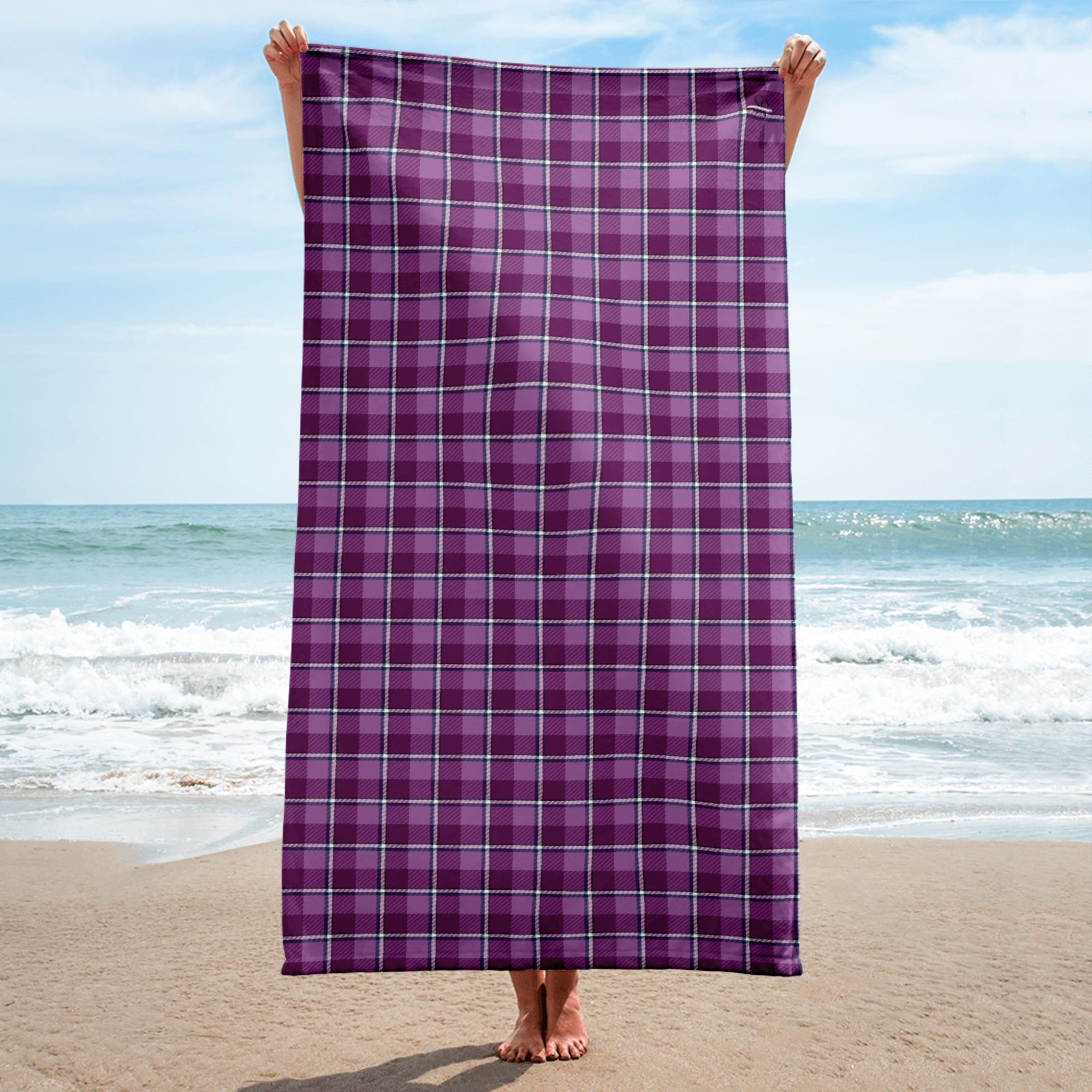 Purple and Trendy Pink Plaid Beach Towel - Scottish Squares