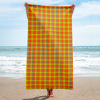 Blaze Orange and Bird Flower Plaid Beach Towel - Scottish Squares