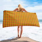 Blaze Orange and Bird Flower Plaid Beach Towel - Scottish Squares