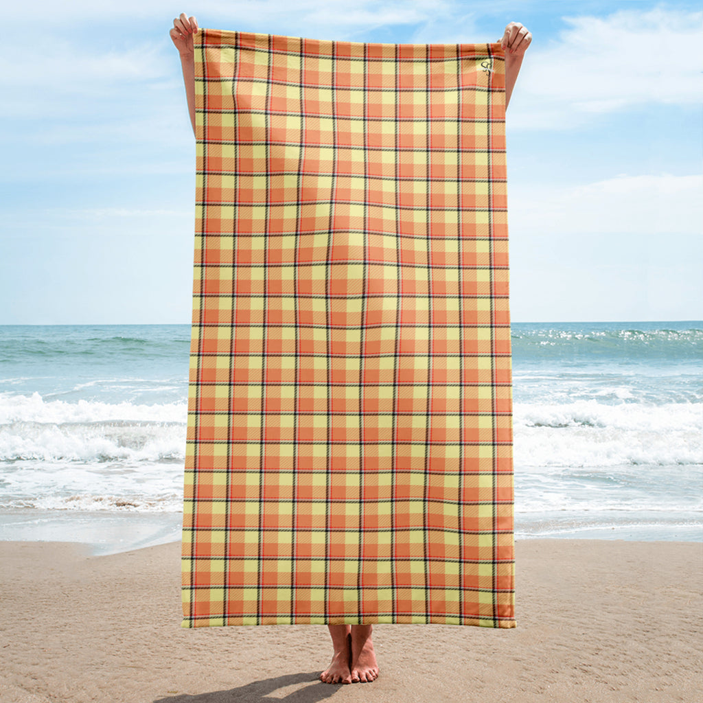 Claystone and Morning Mist Plaid Beach Towel - Scottish Squares