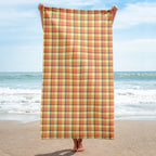 Claystone and Morning Mist Plaid Beach Towel - Scottish Squares