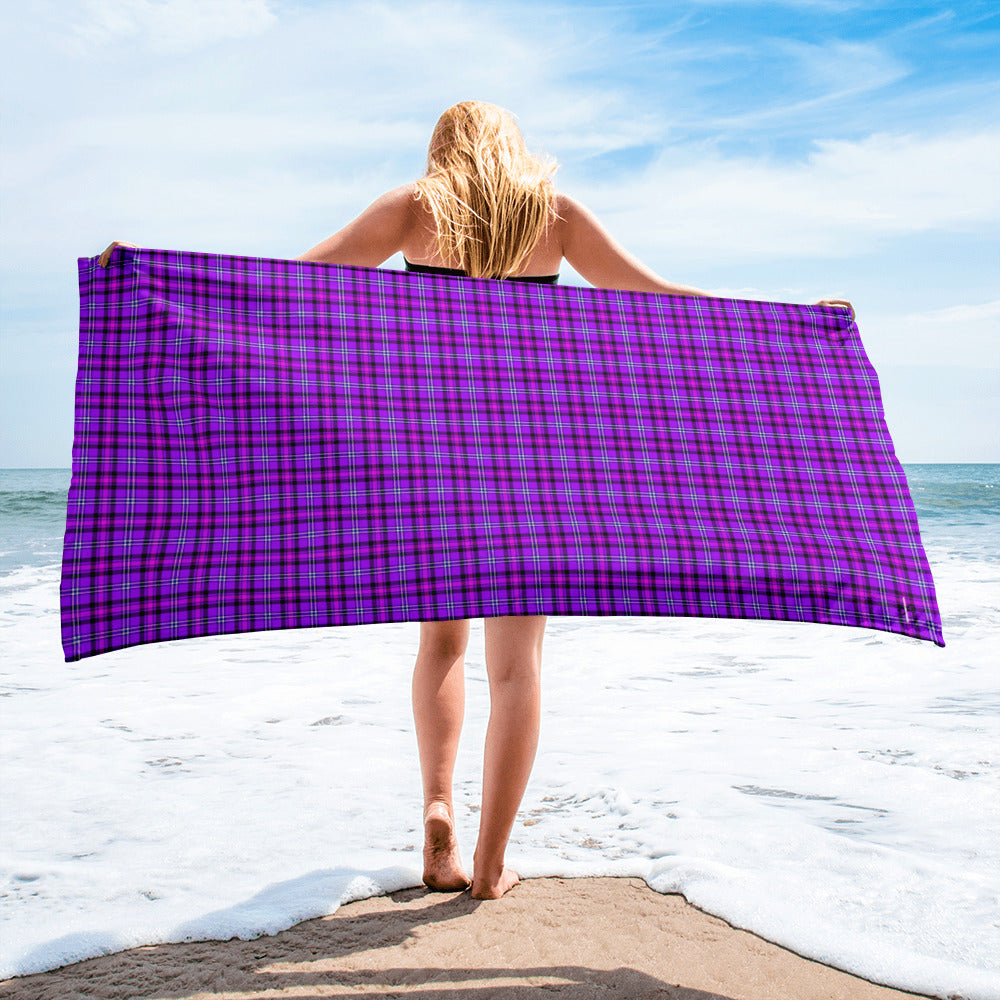 Electric Violet and Fuchsia Plaid Beach Towel - Scottish Squares