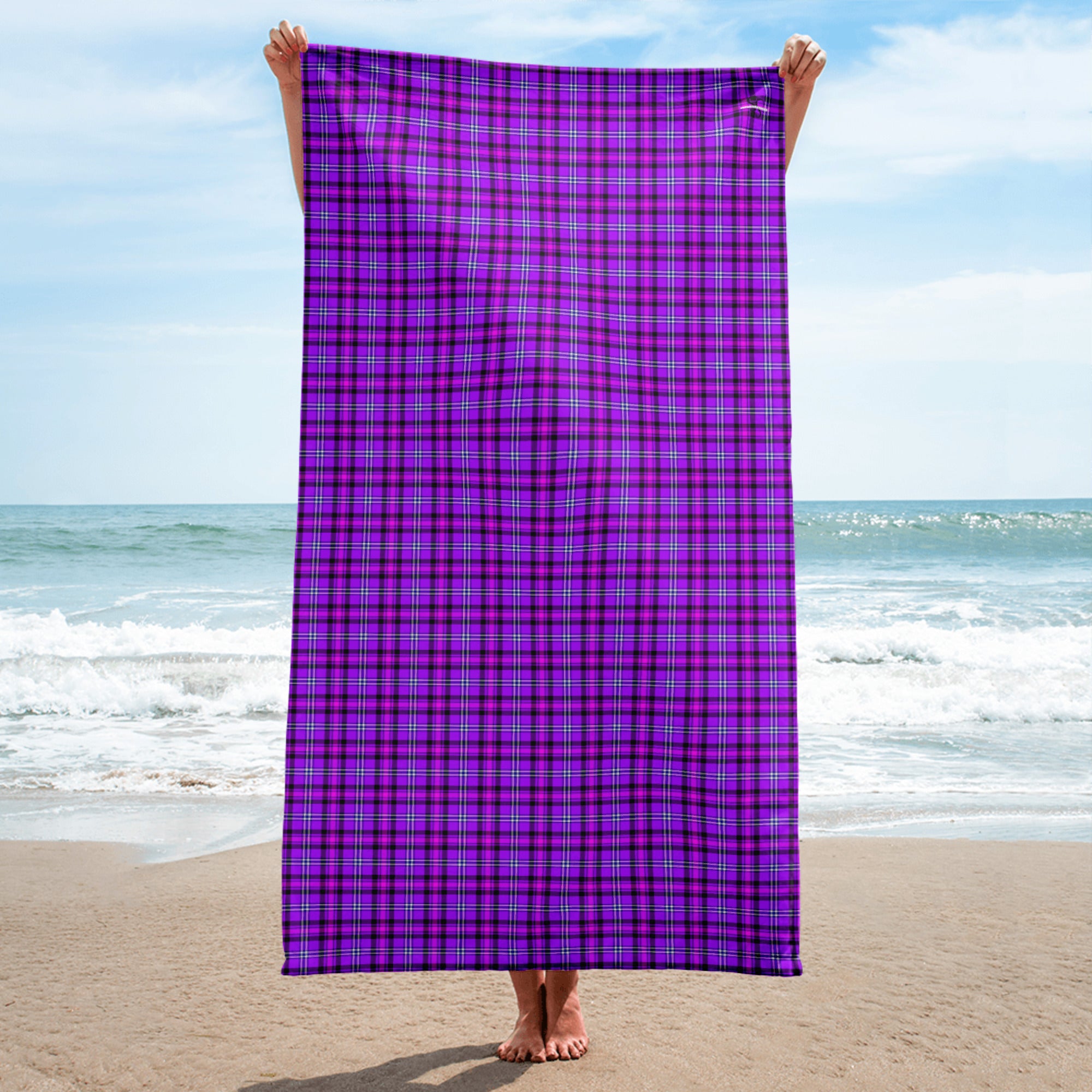 Electric Violet and Fuchsia Plaid Beach Towel - Scottish Squares