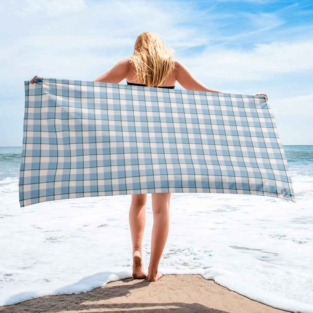 Pink Cloud and Blue Lagoon Plaid Beach Towel - Scottish Squares
