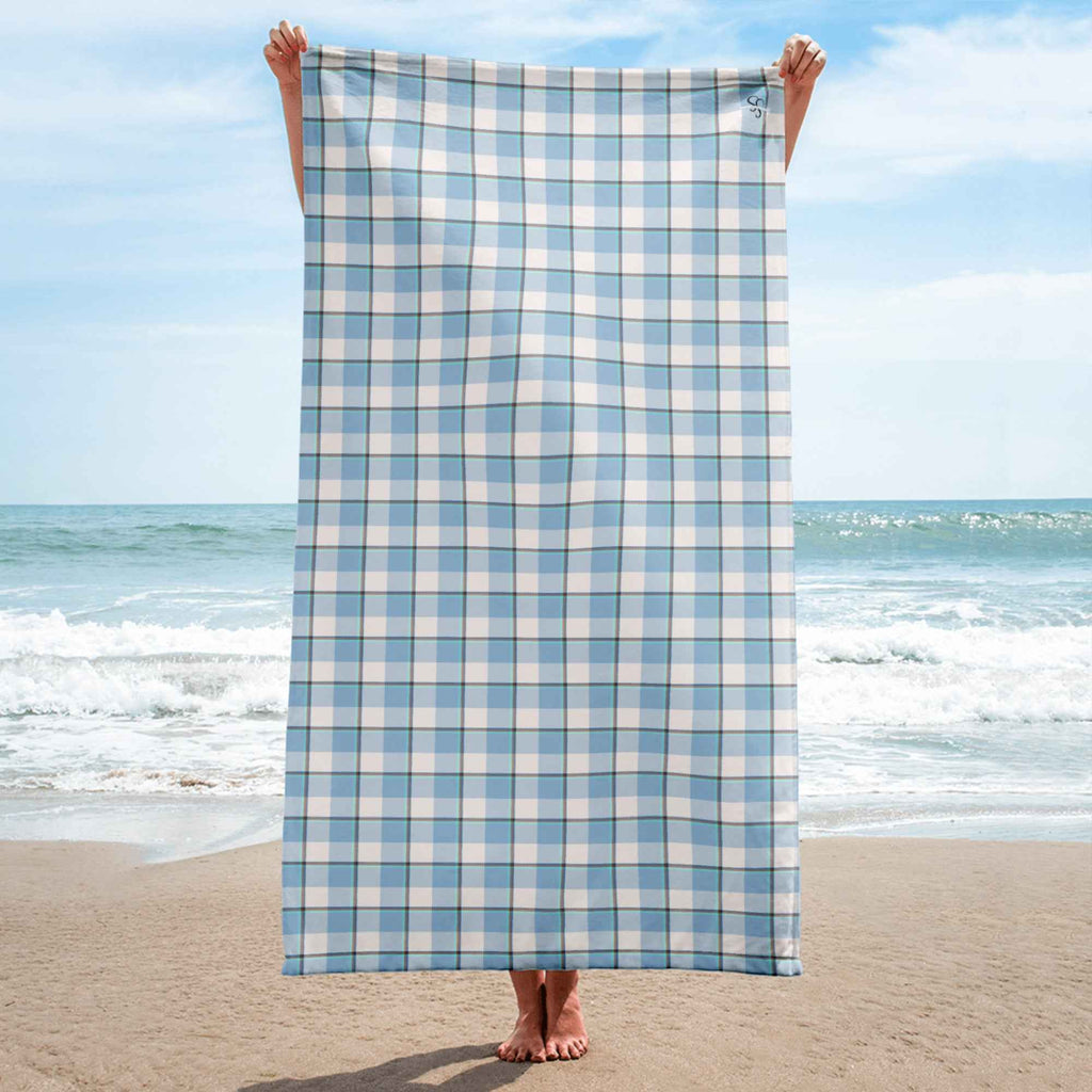 Pink Cloud and Blue Lagoon Plaid Beach Towel - Scottish Squares