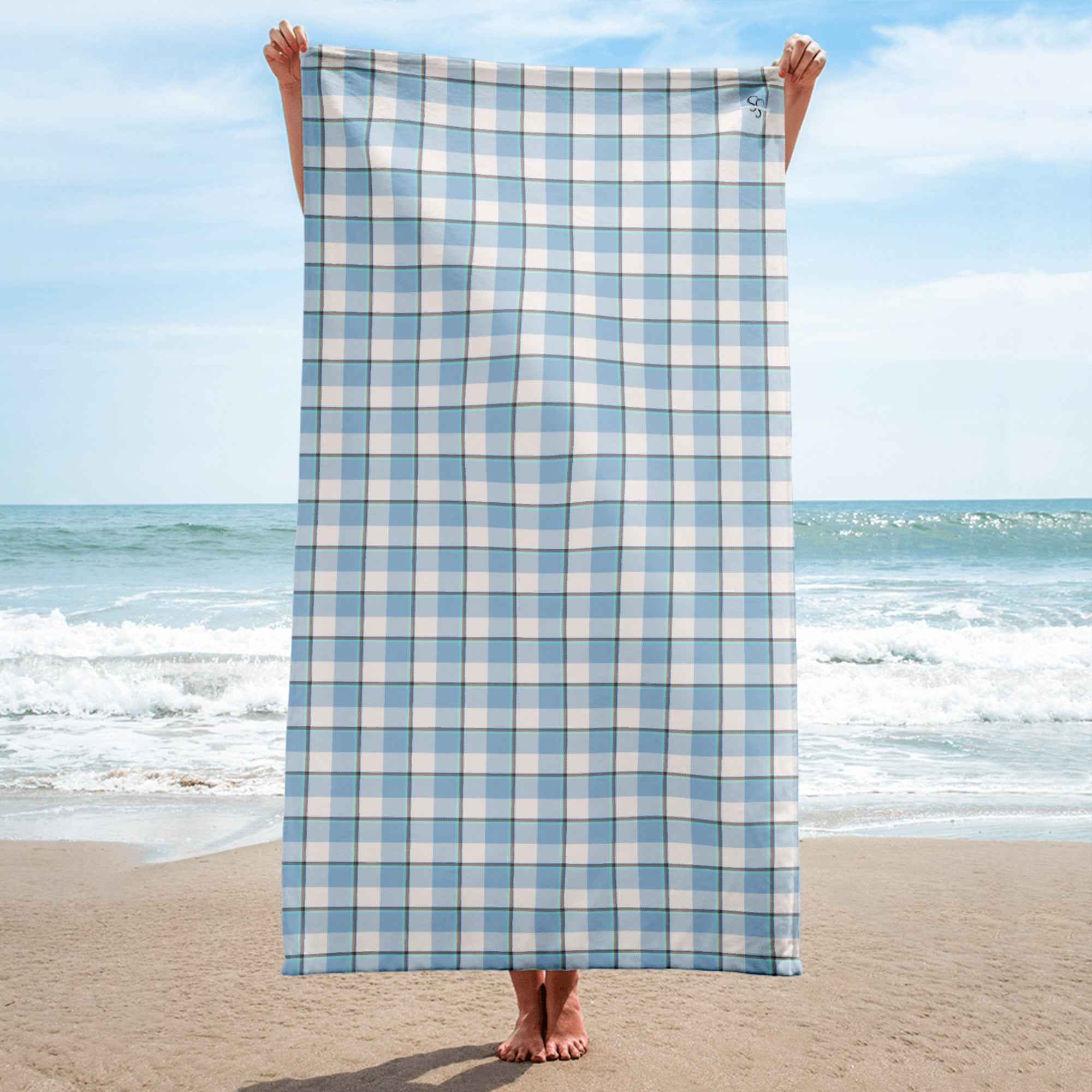 Pink Cloud and Blue Lagoon Plaid Beach Towel - Scottish Squares