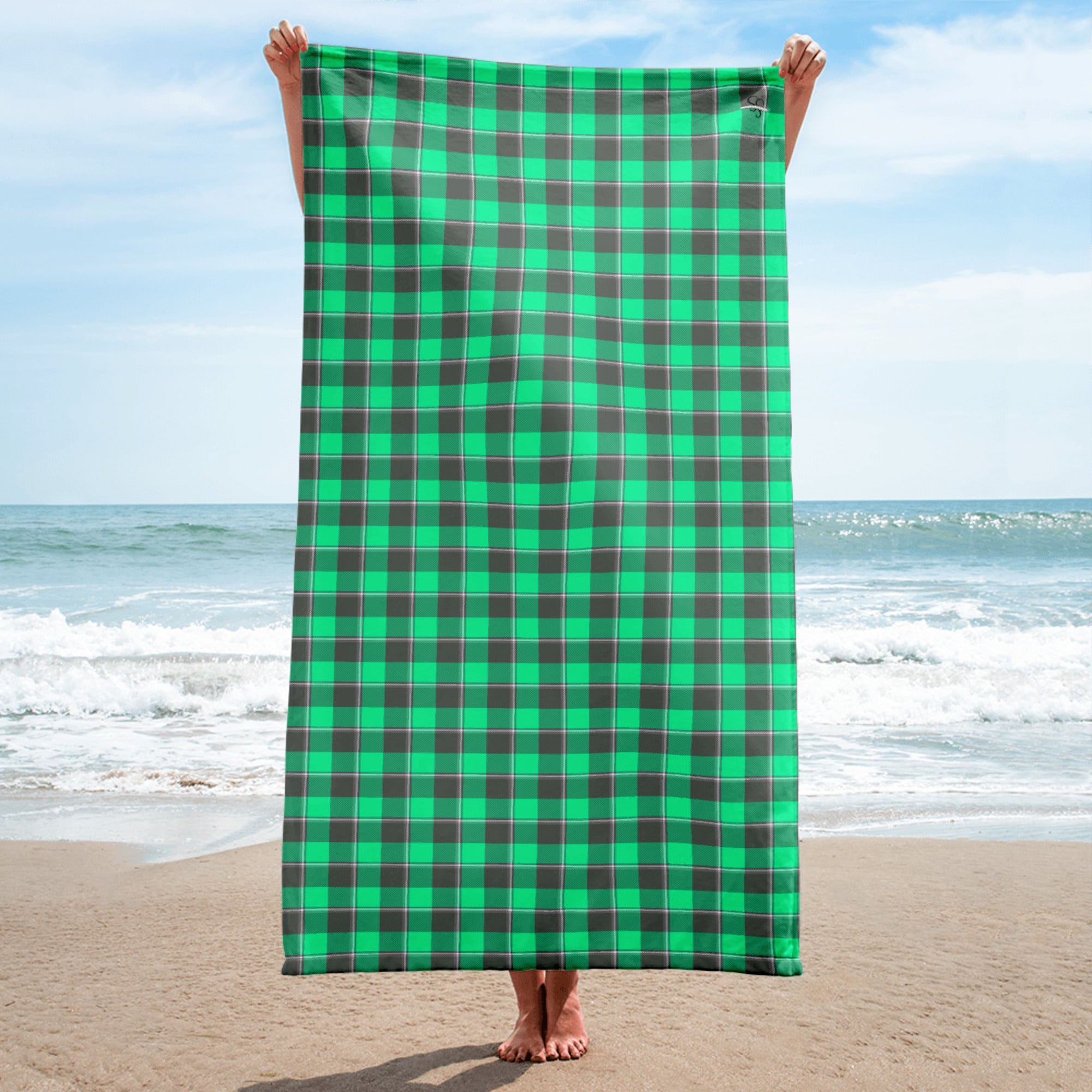 Spring Green and Finlandia Beach Towel - Scottish Squares