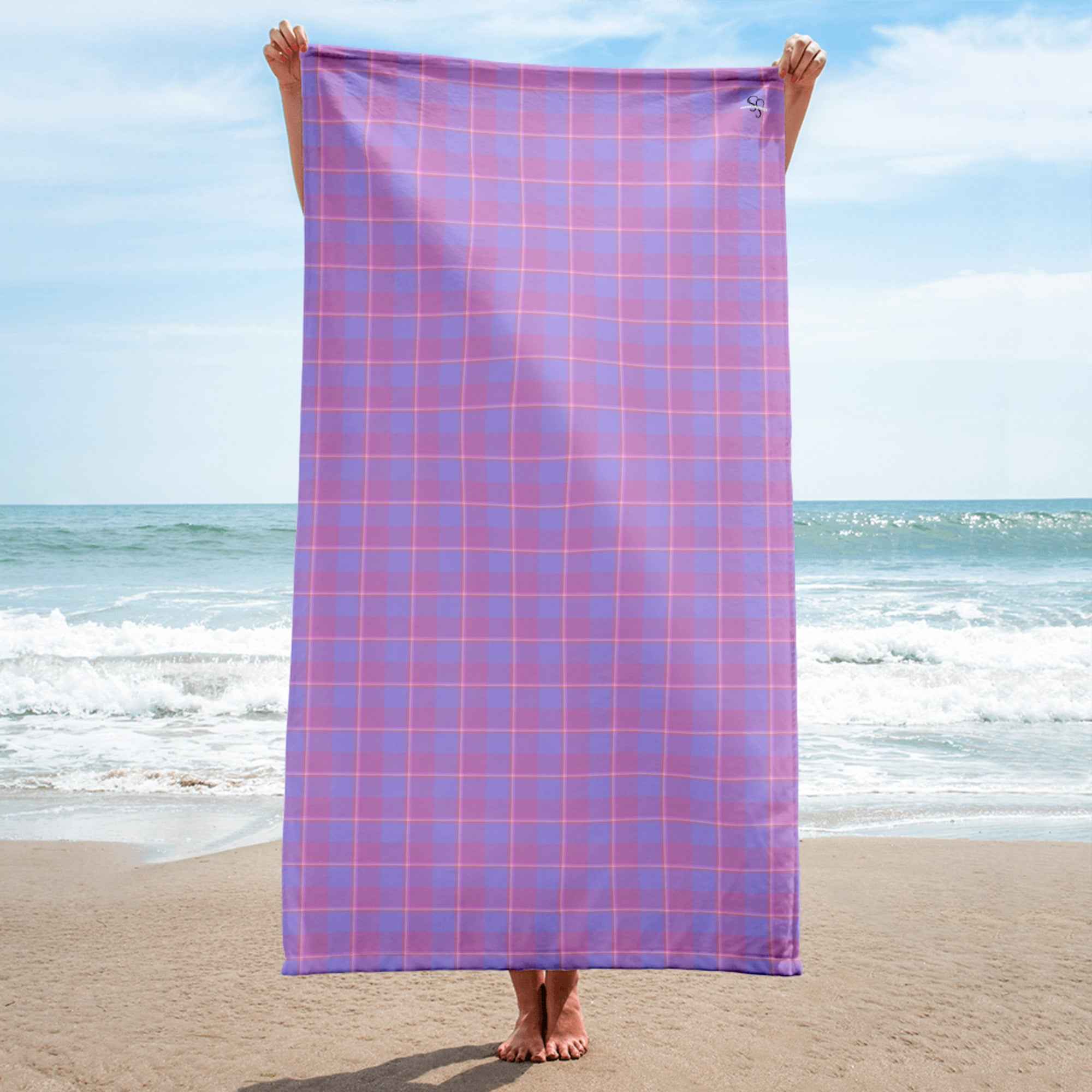 Viola and Dull Lavender Plaid Beach Towel - Scottish Squares