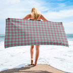 Vista Blue and Turkish Rose Plaid Beach Towel - Scottish Squares
