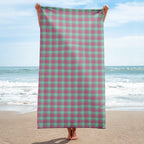 Vista Blue and Turkish Rose Plaid Beach Towel - Scottish Squares