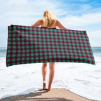 Ocean Green and Mulberry Wood Plaid Beach Towel - Scottish Squares