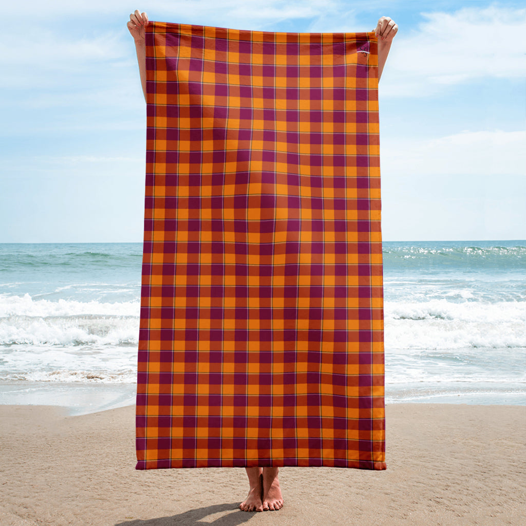 Tahiti Gold and Rose Bud Cherry Plaid Beach Towel - Scottish Squares