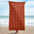Tahiti Gold and Rose Bud Cherry Plaid Beach Towel - Scottish Squares