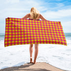 Corn and Razzmatazz Plaid Beach Towel - Scottish Squares