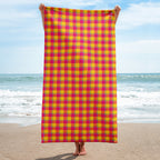 Corn and Razzmatazz Plaid Beach Towel - Scottish Squares