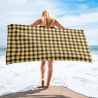 Flax and Livid Brown Plaid Beach Towel - Scottish Squares