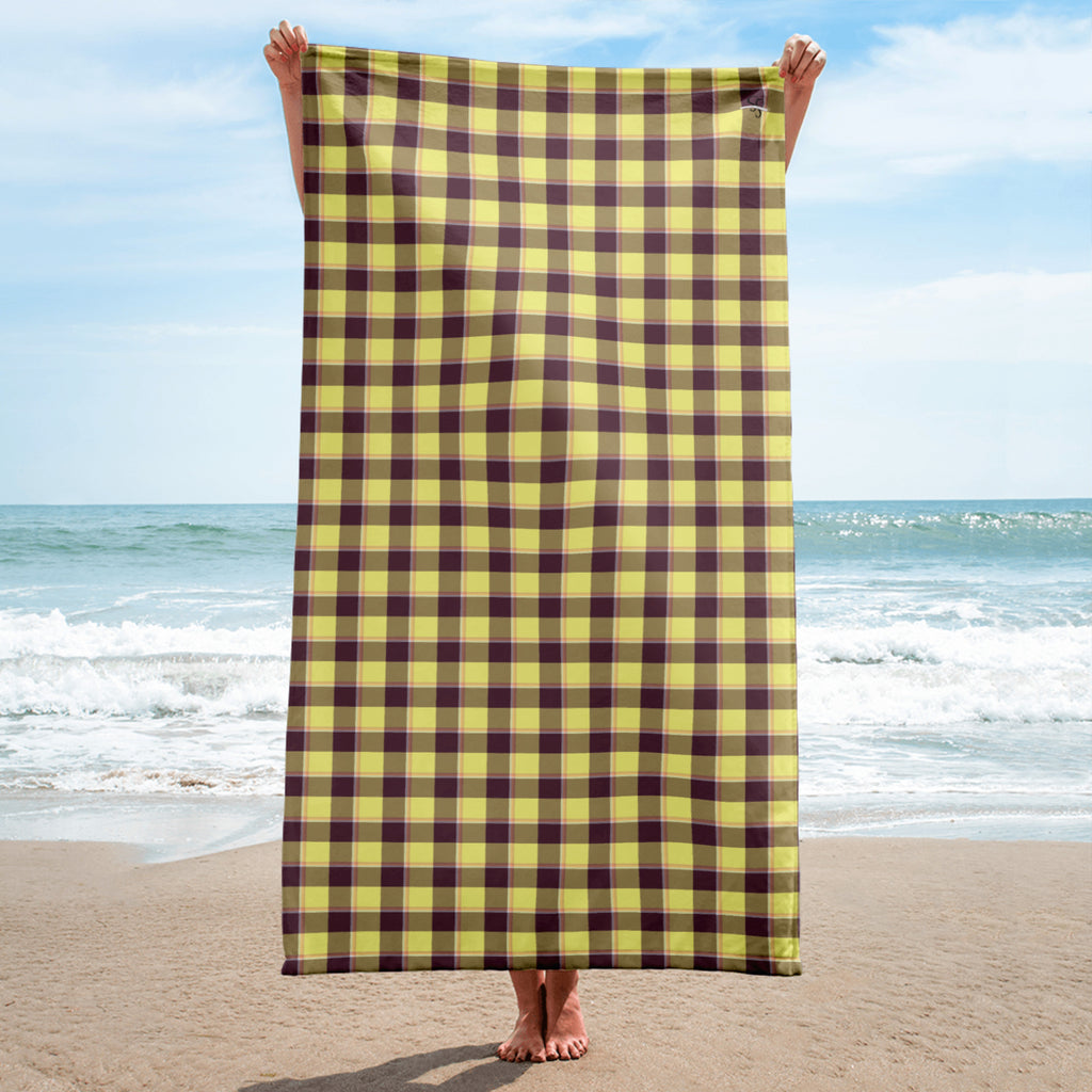 Flax and Livid Brown Plaid Beach Towel - Scottish Squares
