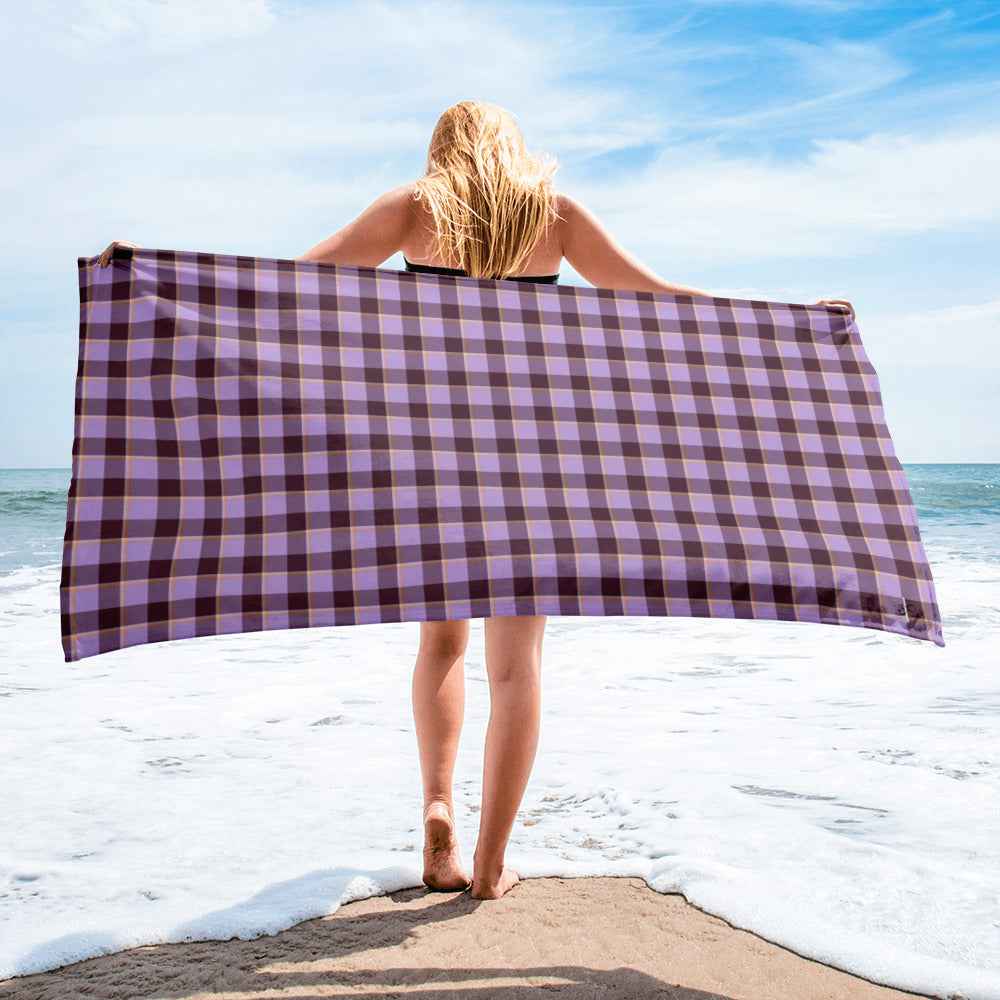 Light Wisteria and Livid Brown Plaid Beach Towel - Scottish Squares