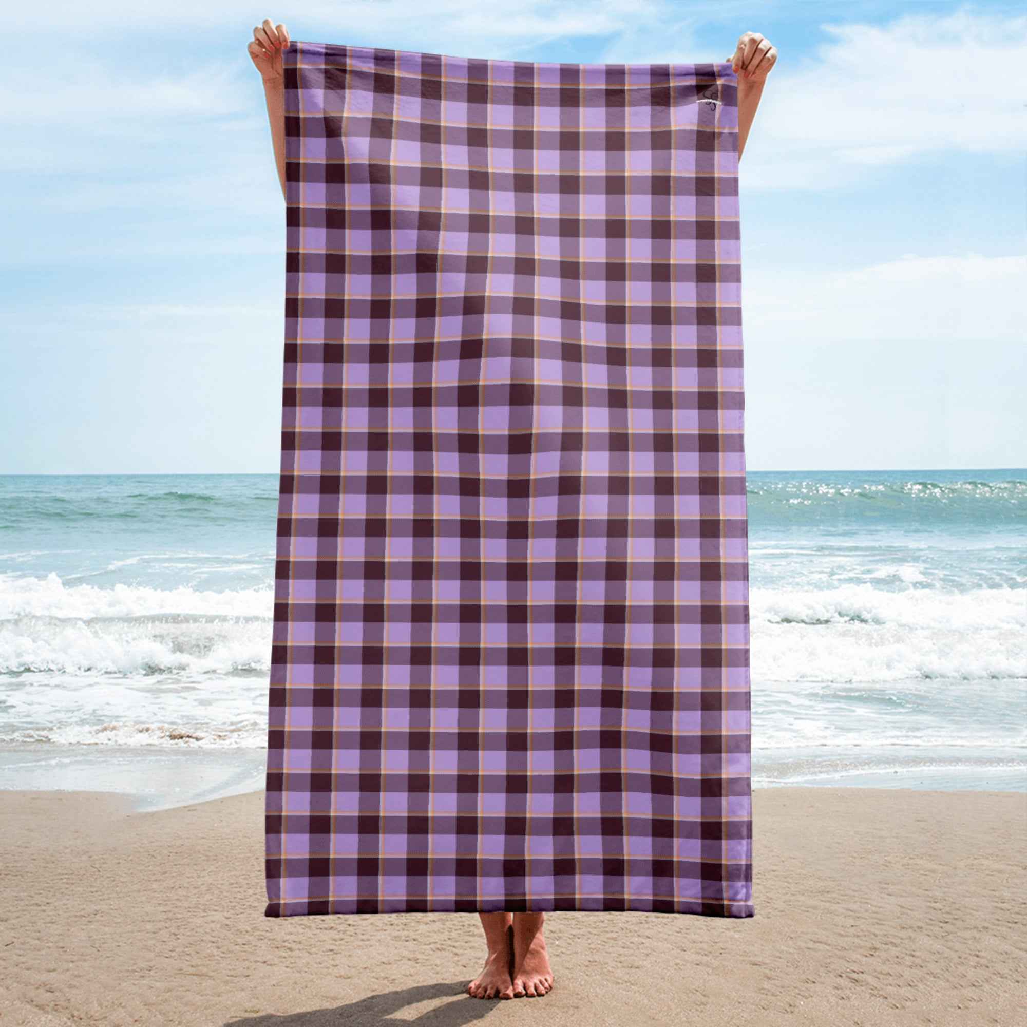 Light Wisteria and Livid Brown Plaid Beach Towel - Scottish Squares