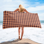 Hit Pink and Livid Brown Plaid Beach Towel - Scottish Squares