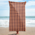 Hit Pink and Livid Brown Plaid Beach Towel - Scottish Squares