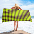 Electric Lime and Livid Brown Plaid Beach Towel - Scottish Squares