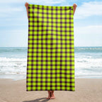 Electric Lime and Livid Brown Plaid Beach Towel - Scottish Squares