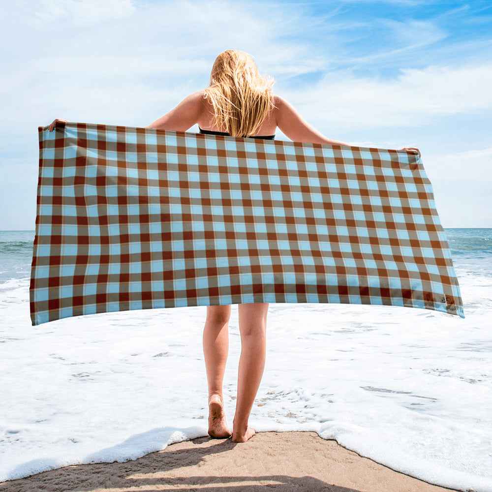 Blizzard Blue and Livid Brown Plaid Beach Towel - Scottish Squares