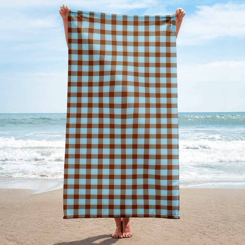 Blizzard Blue and Livid Brown Plaid Beach Towel - Scottish Squares