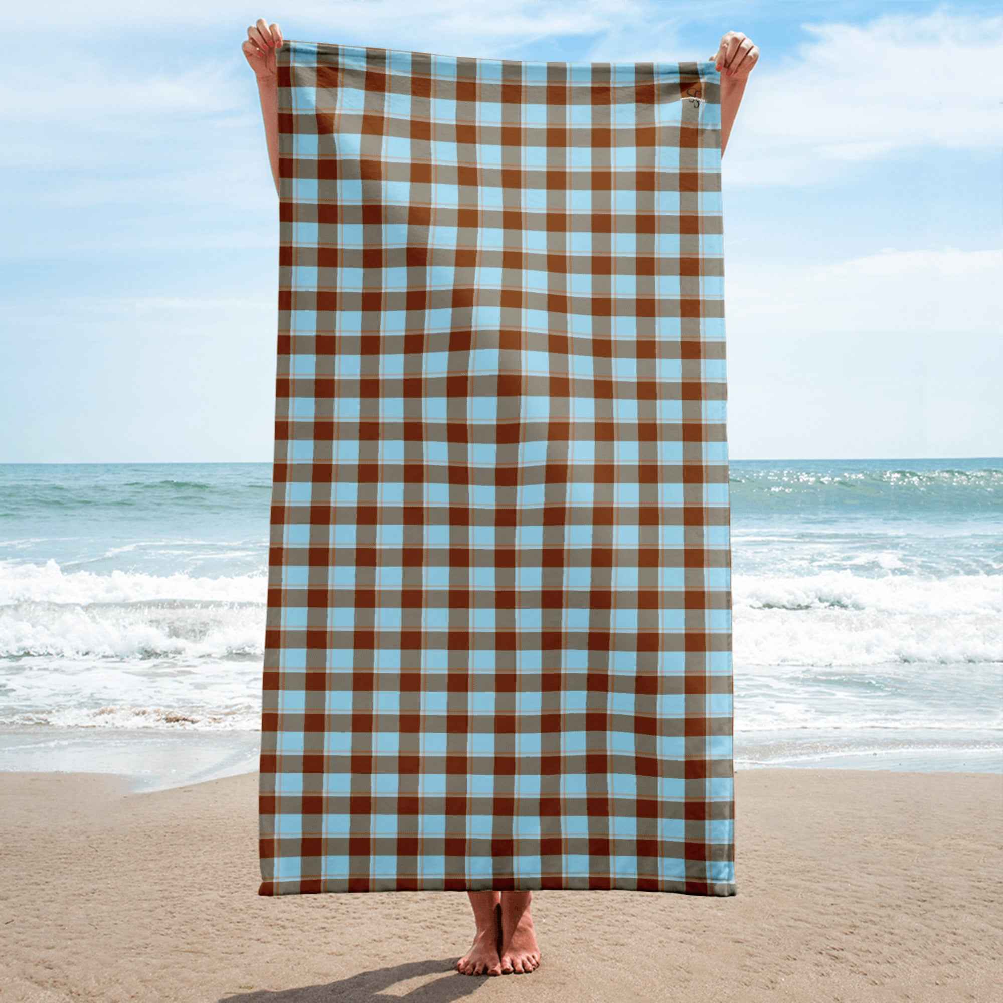 Blizzard Blue and Livid Brown Plaid Beach Towel - Scottish Squares