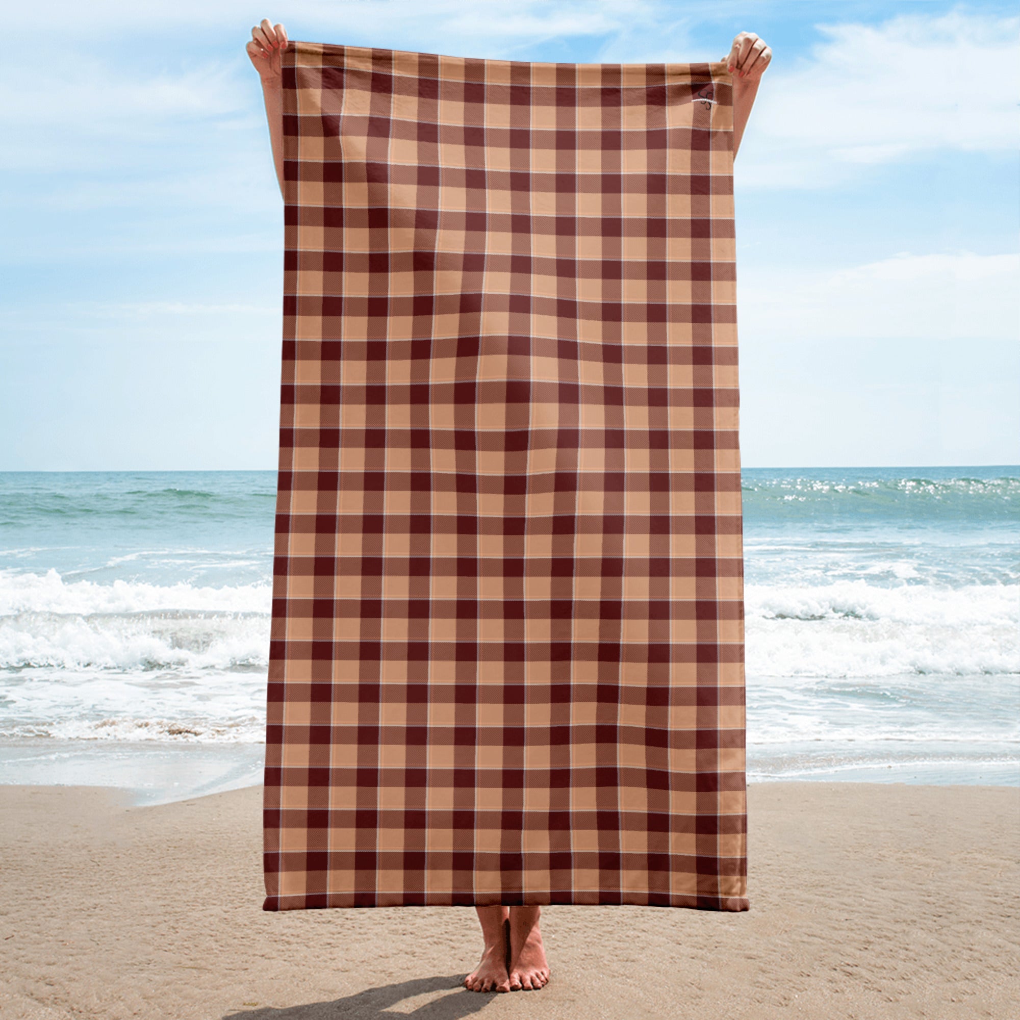 Whiskey and Livid Brown Plaid Beach Towel - Scottish Squares