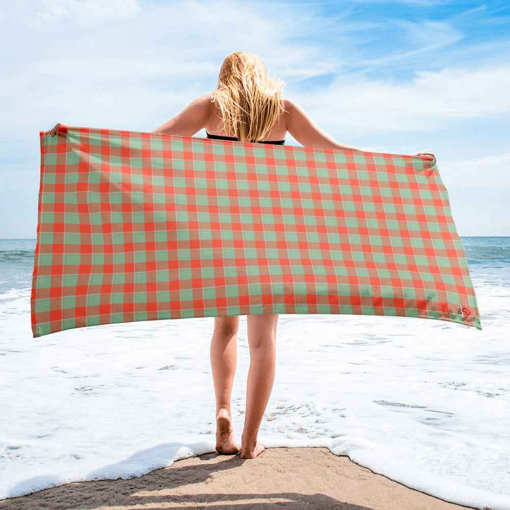 Spring Rain and Persimmon Plaid Beach Towel - Scottish Squares